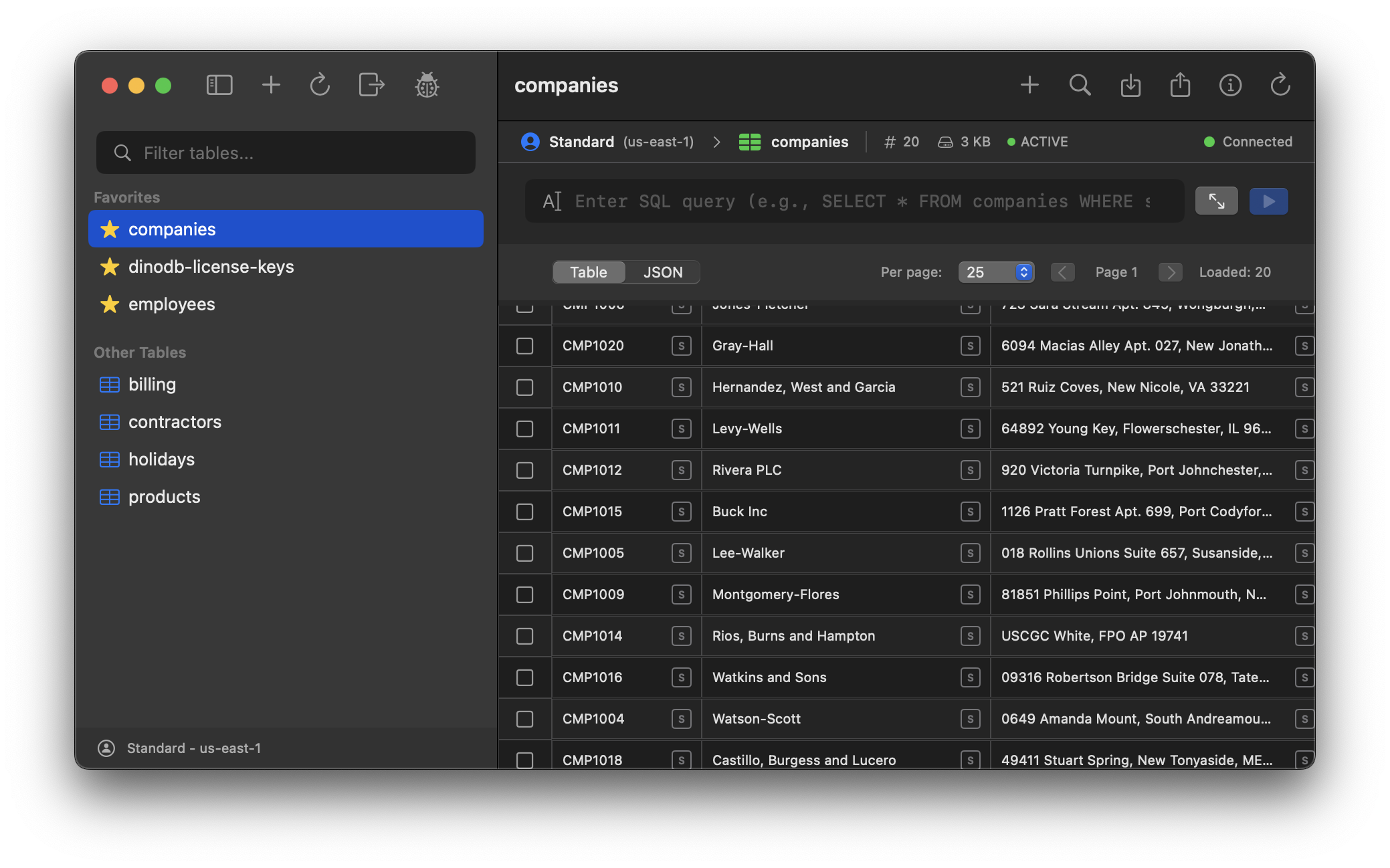 DinoDB Main Interface